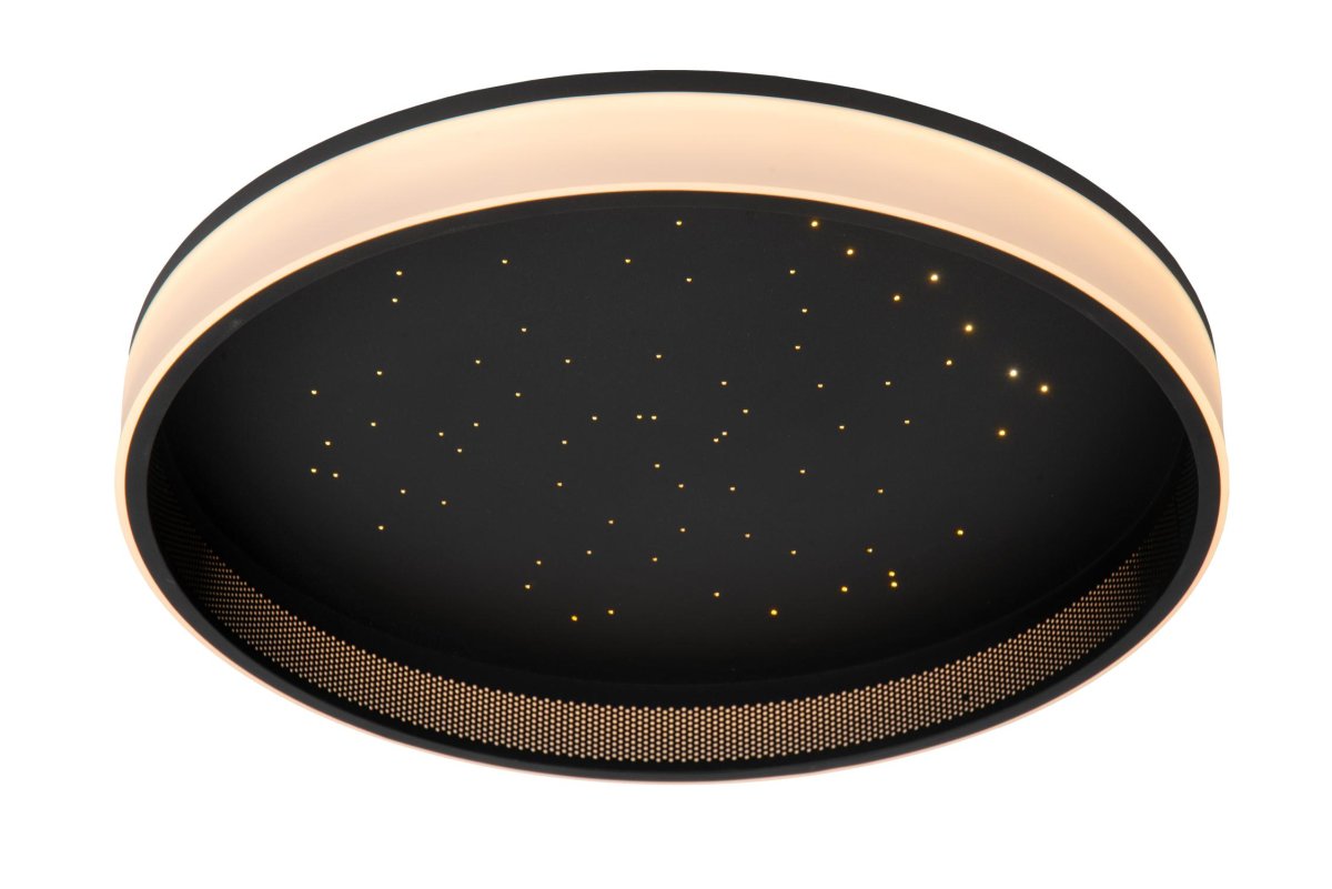 Estreja Ø40 Svart plafond Fra Lucide - Lampen har en diameter på 40 centimeter og er utstyrt med integrerte dimbare LED-lamper som sender ut et varmhvitt og koselig lys.