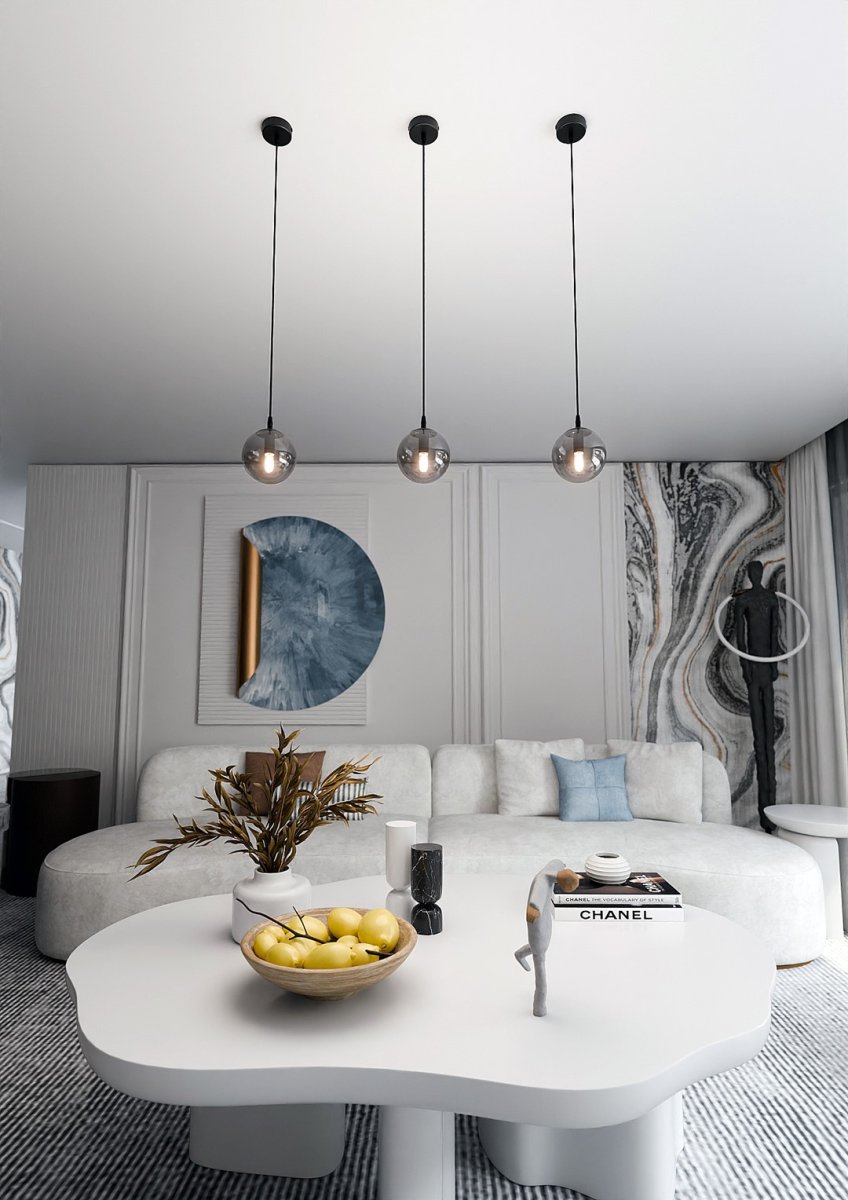 Cosmo Ø12 Røykfarget Taklampe Fra Emibig Lighting - Den er perfekt for høye lofter, og fremhever vakkert deres moderne karakter samtidig som den gir vakker belysning.