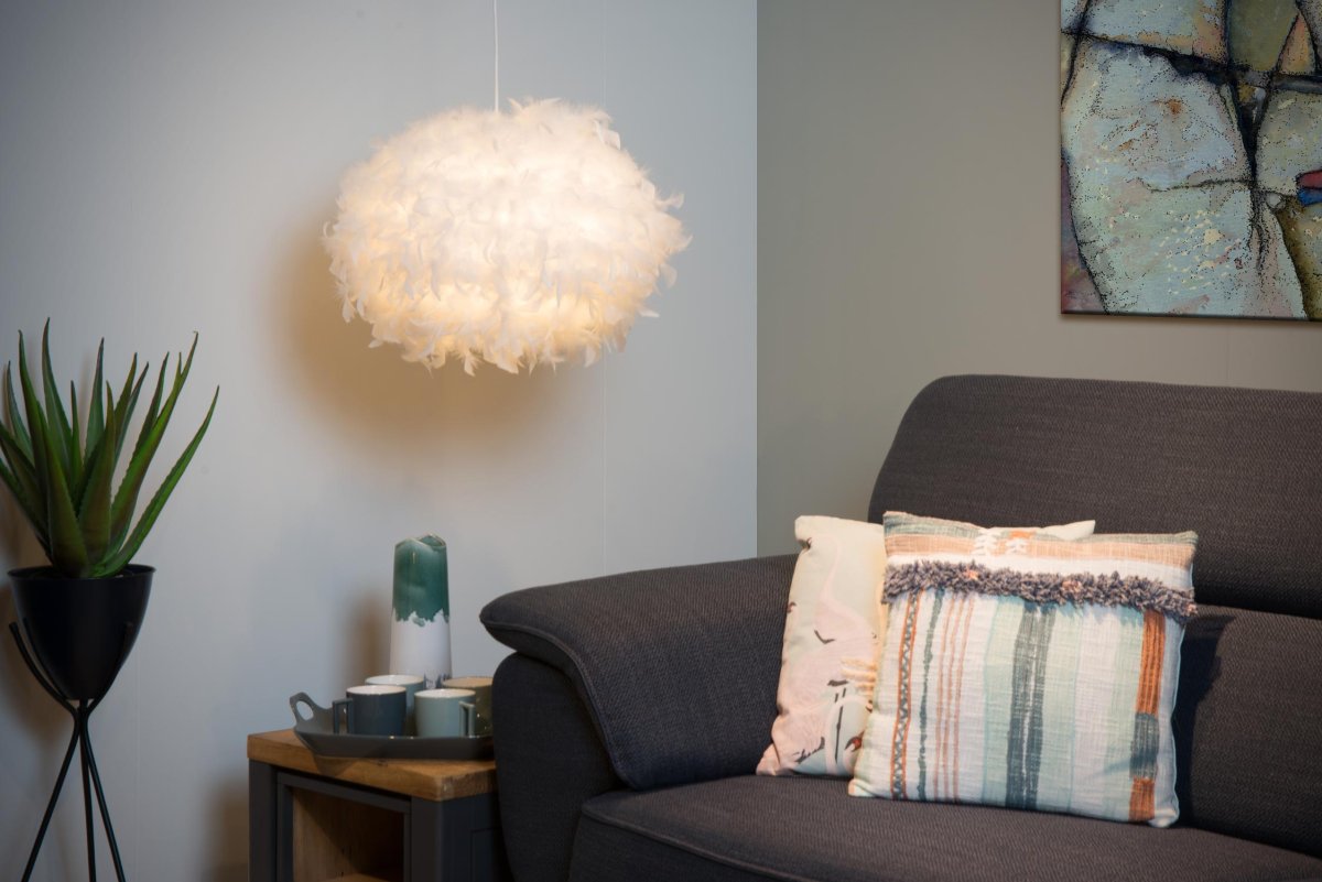 Goosy Soft Ø50 Hvit Taklampe Fra Lucide - Goosy Soft er en kombinasjon av bomull og myke fj&aelig;r.