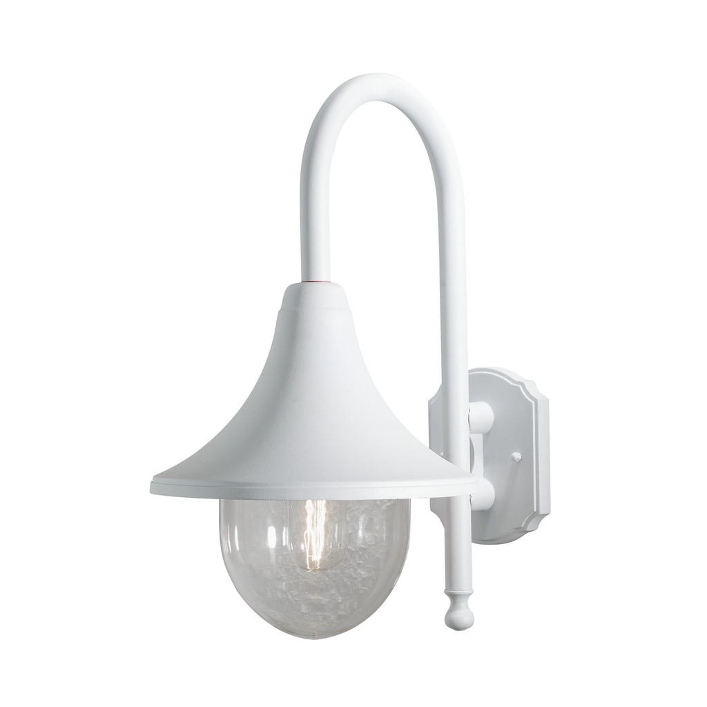 Bari Hvit utendørslampe Fra Konstsmide - Med sin hvite finish og myke linjer er den perfekt for både klassiske og moderne fasader.