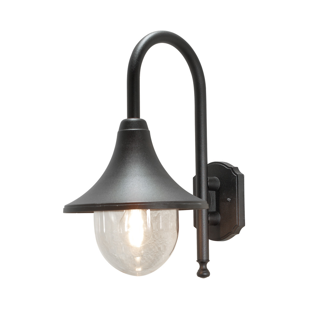Bari Svart utendørslampe Fra Konstsmide - Med sin svarte finish og myke linjer er den perfekt for både klassiske og moderne fasader.