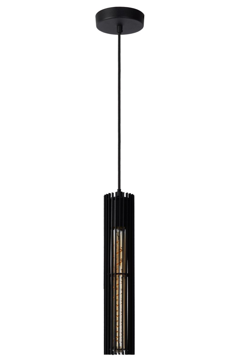 Lionel Ø6 Svart Taklampe Fra Lucide - Du kan justere lampen i høyden fra 50 til 180 centimeter og koble den til en dimmer for å skape en tom atmosfære.