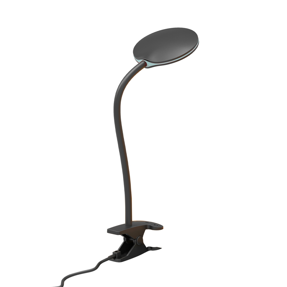 Fix Svart klemmelampe Fra Halo Design - Den bevegelige armen med flatskjerm har innebygget integrert LED på 4W som gir 180lm og 3000K varmhvitt lys.