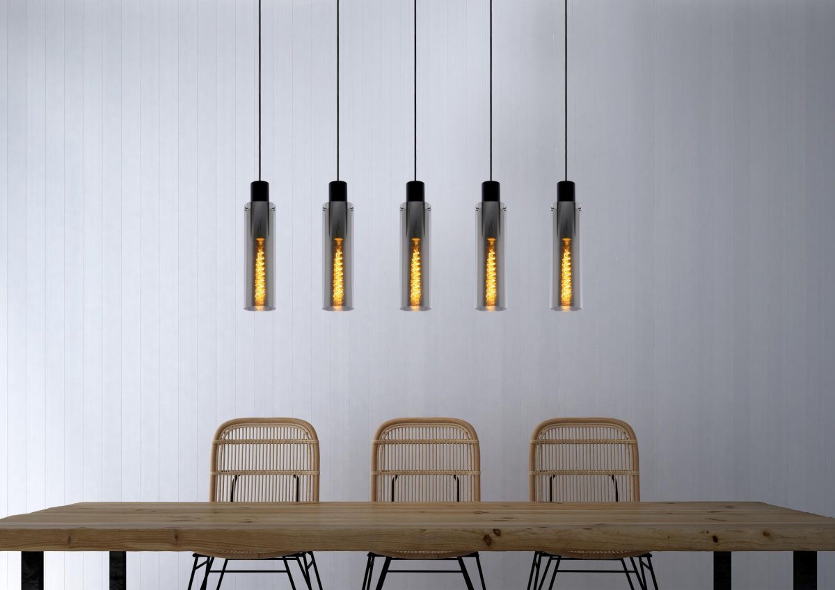 Orlando 112cm Røykfarget Taklampe Fra Lucide - Denne versjonen av Orlando pendellampe er den perfekte følgesvenn for en moderne spisestue.