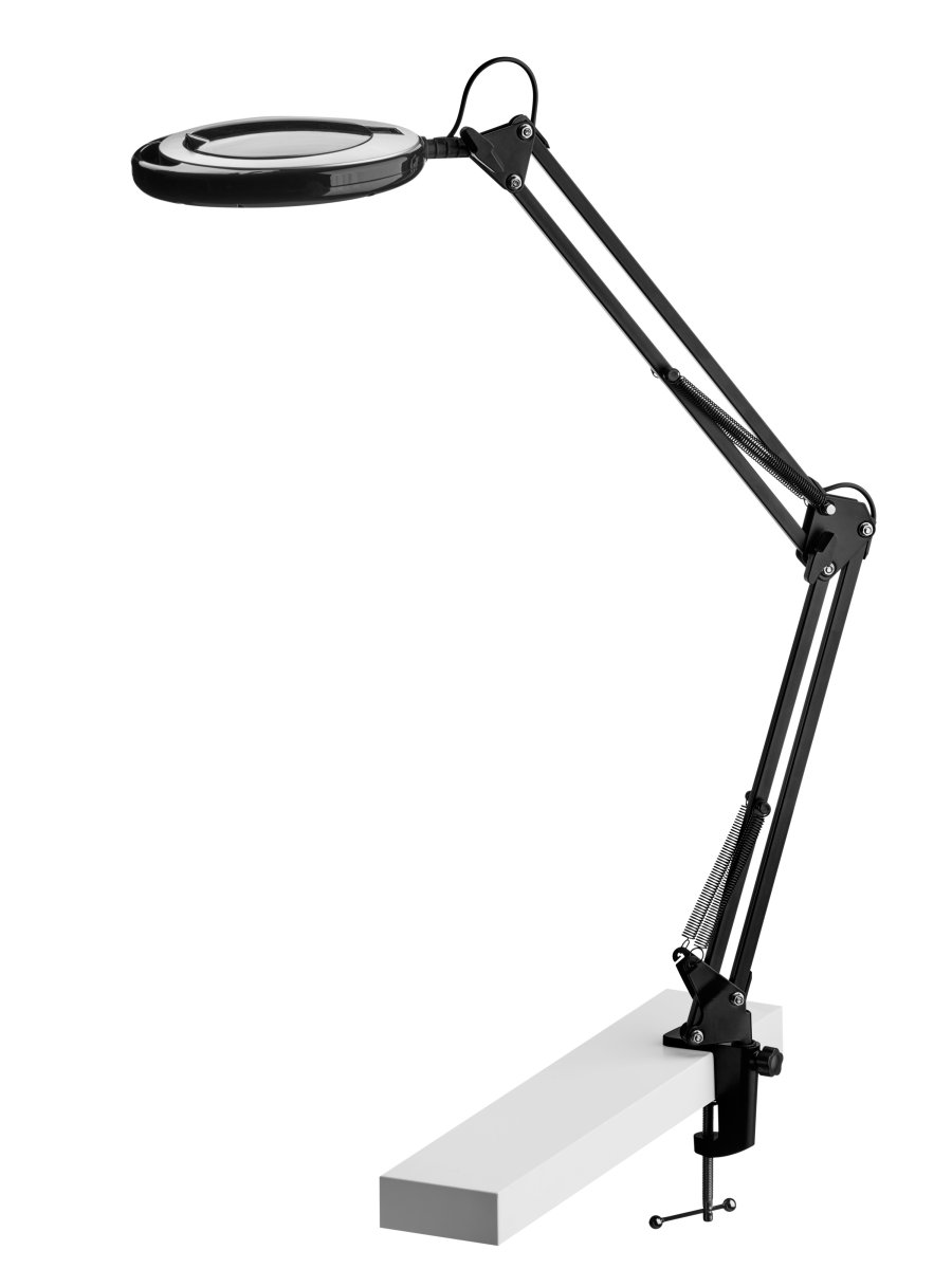 Magni Archi Svart klemmelampe Fra Halo Design - Den vinklede armen har justerbart lampehode med integrert LED p&aring; 7W som avgir sterkt og godt arbeidslys.