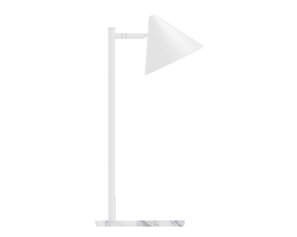 Tratt Micro 57cm Hvit/marmor bordlampe Fra Westal - Tratt er en moderne bordlampe laget av rustfritt st&aring;l i hvit pulverlakkert farge med en dekorativ lampefot i hvit marmor.