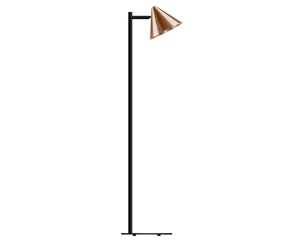Zoom bilde av Tratt Micro Rå kobber gulvlampe Fra Westal - Funnel er en moderne gulvlampe laget av kobber i en ren kobberfinish med klar lakk.