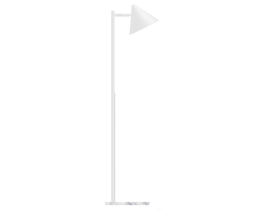 Zoom bilde av Tratt Micro Hvit/marmor gulvlampe Fra Westal - Funnel er en moderne gulvlampe laget av rustfritt st&aring;l i hvit pulverlakkert farge med en lampefot i hvit marmor.