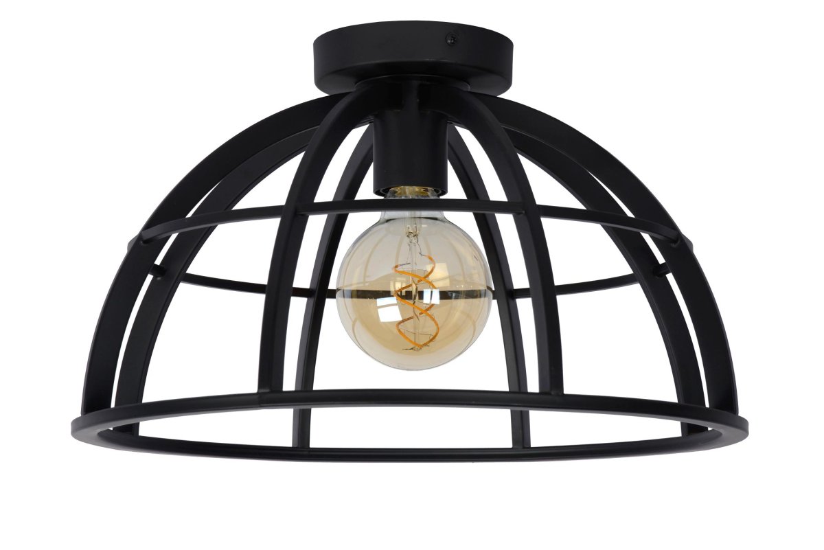 Dikra Ø40 Svart plafond Fra Lucide - De horisontale linjene og de vertikale kurvene møtes i tre punkter og danner en enhetlig design som gir god plass for lyset å leke.