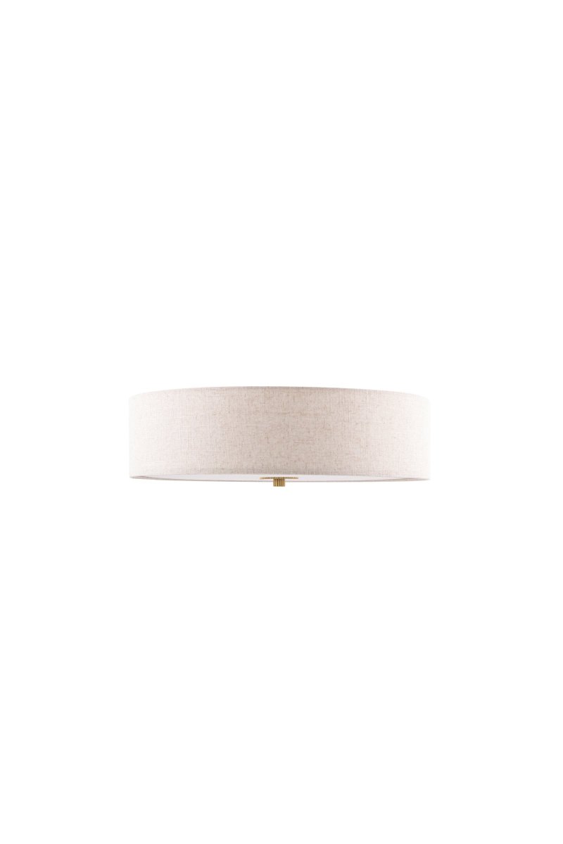 Noah Ø35 Beige plafond Fra Globen Lighting - Lampen er kombinert med en detalj i polert messing, stoffet har et levende m&oslash;nster og en hvit blendbeskyttelse nederst for &aring; spre et behagelig lys.