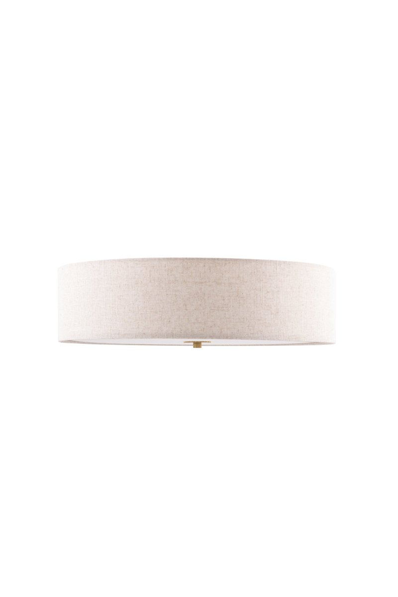 Noah Ø50 Beige plafond Fra Globen Lighting - Lampen er kombinert med en detalj i polert messing, stoffet har et levende m&oslash;nster og en hvit blendbeskyttelse nederst for &aring; spre et behagelig lys.