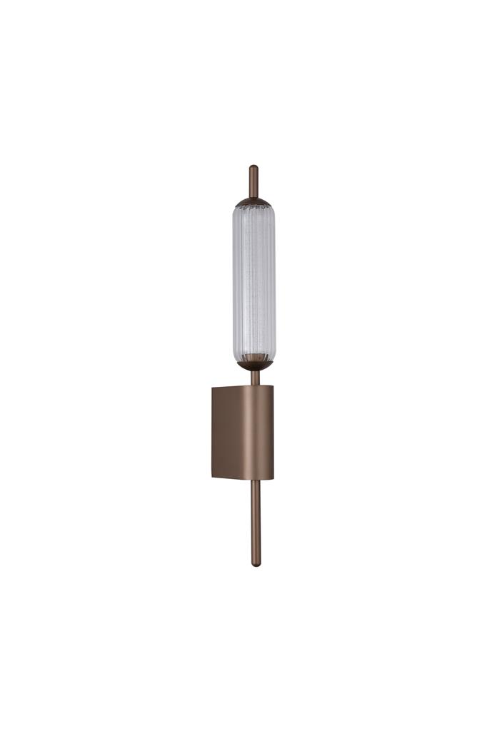 Cattail 54cm Brun vegglampe Fra Searchlight - Den slanke silhuetten i brunt metall er kombinert med en klar, riflet glassskjerm og en dekorativ, teksturert diffuser som fanger og bryter lyset p&aring; en vakker m&aring;te.