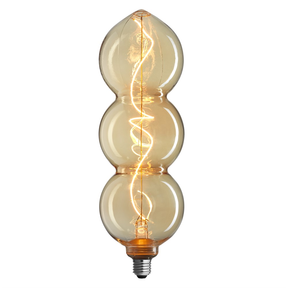 E27 4W 1800K 3-trinns dimbar Oransje Fra Unison - Den gyldne overflaten og spiralfilamentdesignet gir lyskilden et i&oslash;ynefallende utseende, perfekt for dekorative installasjoner hvor b&aring;de stil og belysning spiller en viktig rolle.