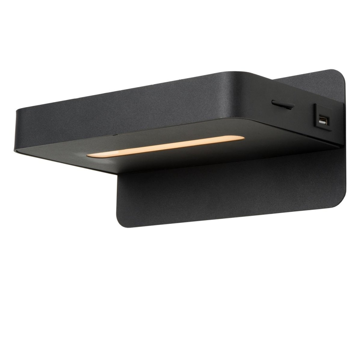 Atkin 25cm Svart vegglampe Fra Lucide - Veggplaten i h&oslash;ykvalitets st&aring;l monteres enkelt p&aring;; veggen, og lyskilden er subtilt skjult, men gir et klart og varmt lys som passer til ethvert rom.