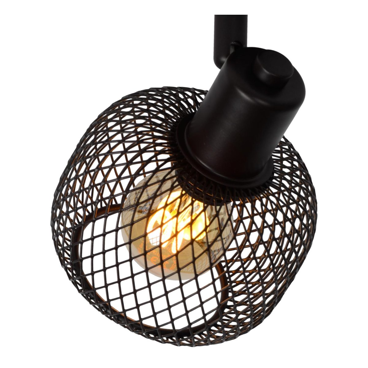 Maren Svart spotlight Fra Lucide - Denne takspotten gjør en klassisk base og et dynamisk metallnett til en overraskende retrodetalj i hjemmet ditt.