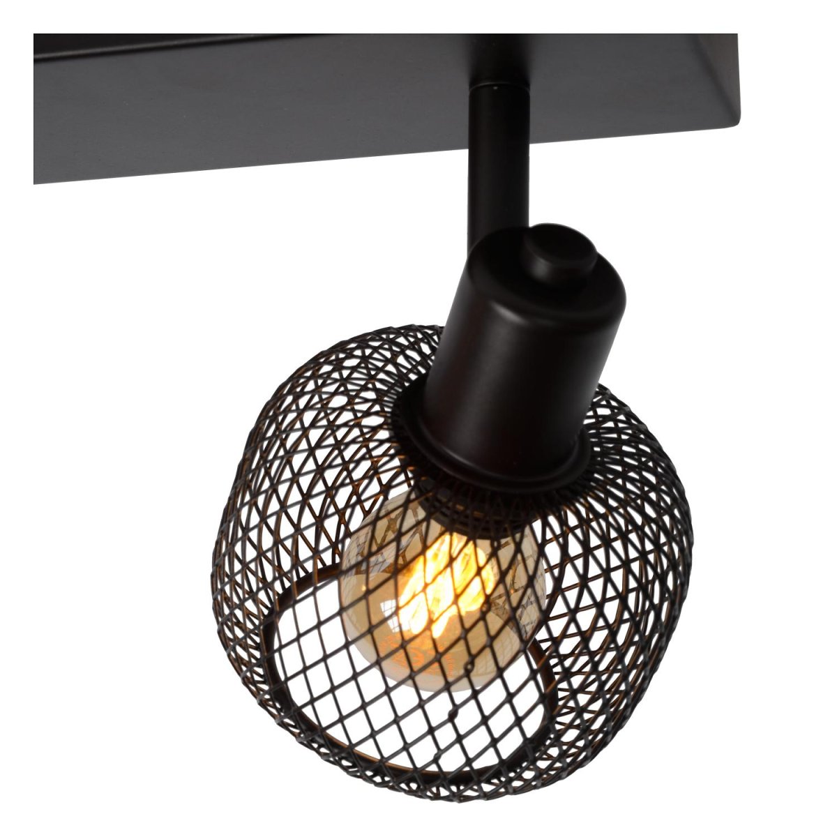 Maren 2 Svart spotlight Fra Lucide - Lyspunktene er dekket av sf&aelig;riske metallnett, men i stedet for perfekte kuler er det sylindriske fantasier med en &aring;pning i toppen som gir lyset maksimal spredning.