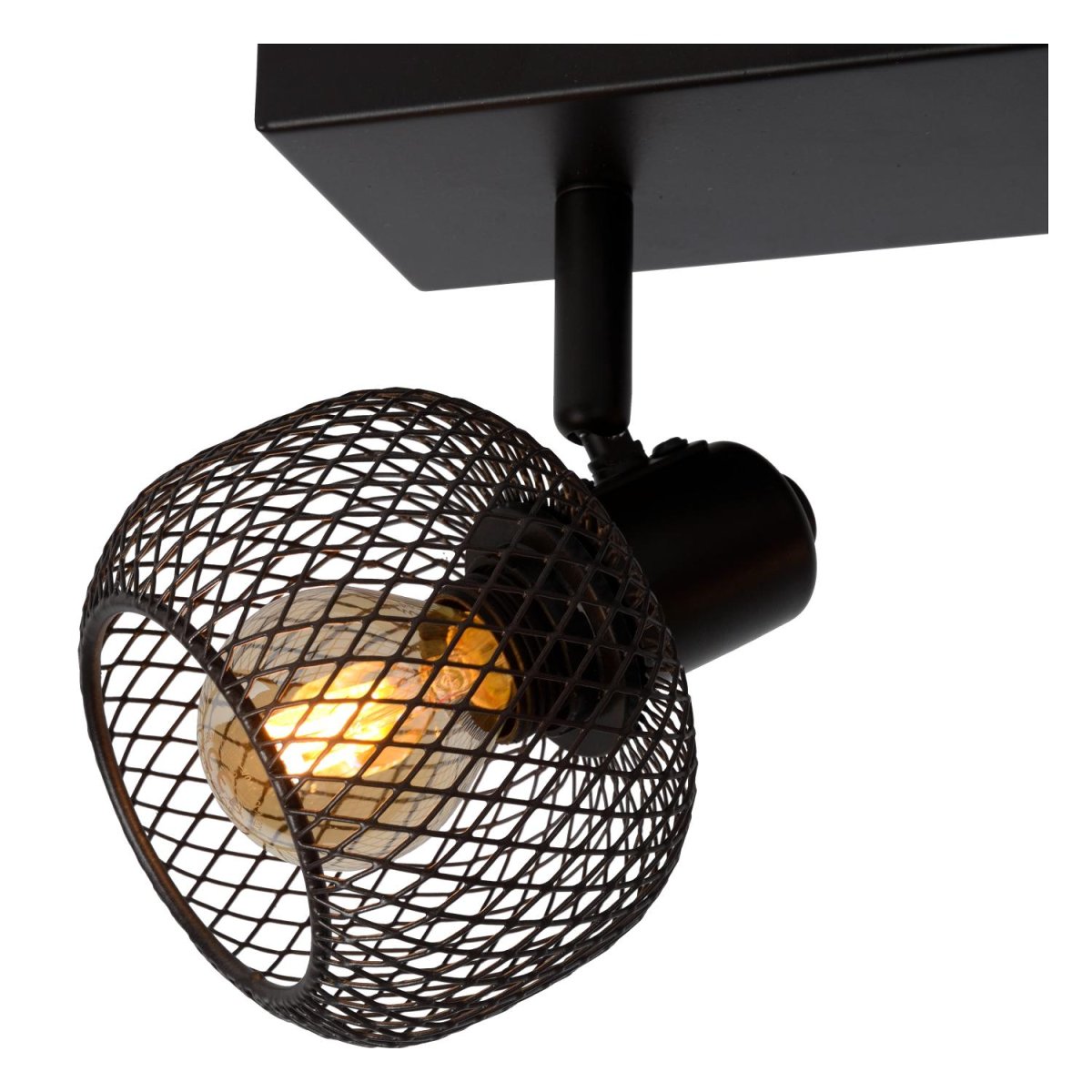 Maren 2 Svart spotlight Fra Lucide - Lyspunktene er dekket av sf&aelig;riske metallnett, men i stedet for perfekte kuler er det sylindriske fantasier med en &aring;pning i toppen som gir lyset maksimal spredning.