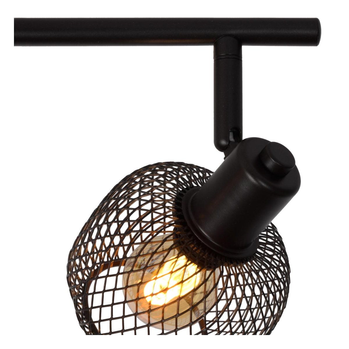 Maren 4 Svart spotlight Fra Lucide - Lyspunktene er dekket av sfæriske metallnett, men i stedet for perfekte kuler er det sylindriske fantasier med en åpning i toppen som gir lyset maksimal spredning.
