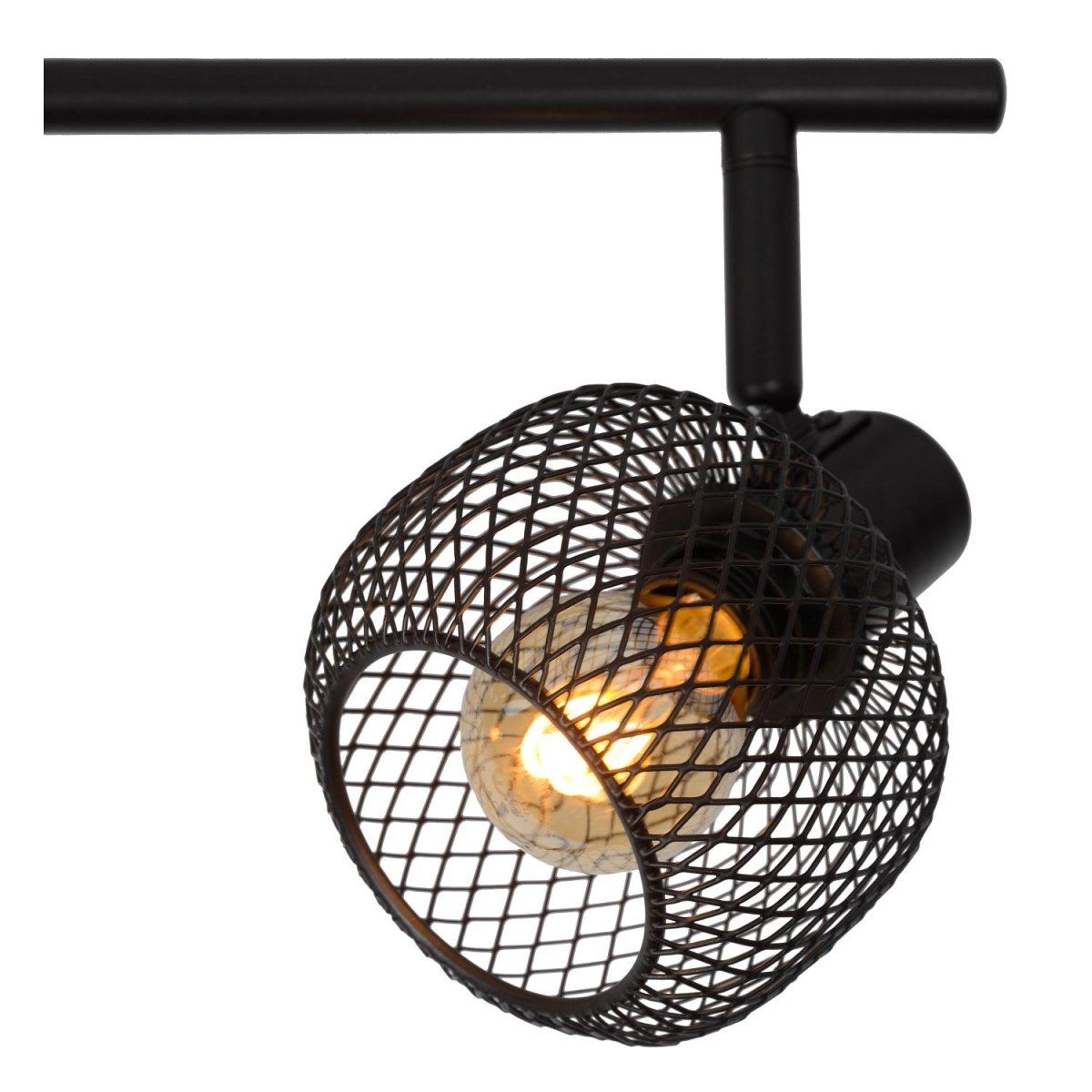 Maren 4 Svart spotlight Fra Lucide - Lyspunktene er dekket av sfæriske metallnett, men i stedet for perfekte kuler er det sylindriske fantasier med en åpning i toppen som gir lyset maksimal spredning.