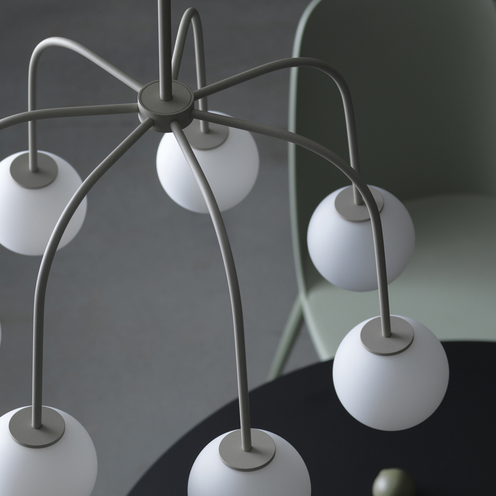 Waterfall Ø50 Beige Taklampe Fra CO Bankeryd - Waterfall er en stilig taklampe som med sine smale metallrør og runde opalglass skaper en uttrykksfull kontrast.