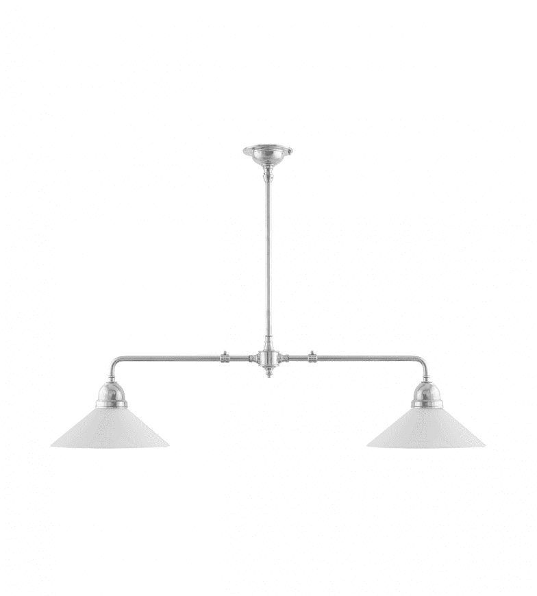 Tegnér Rod Pendant 2x60 Nikkel Fra Karlskrona lampfabrik - Dimensjonene som er oppgitt er med skjermene p&aring;.