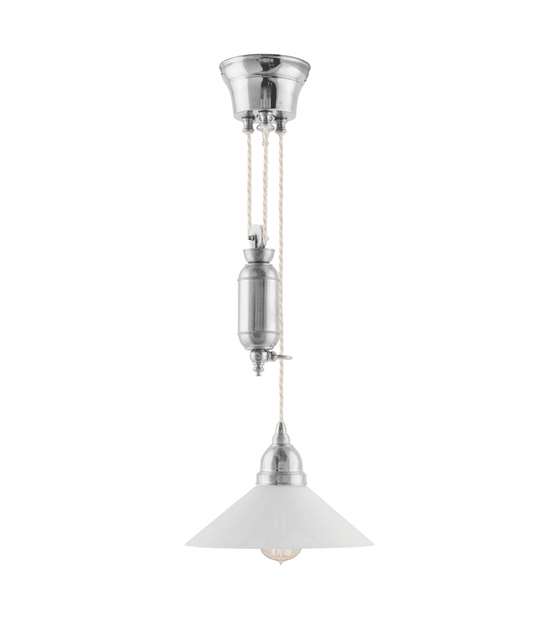 Broman Adjustable Pendant 60 Nikkel Fra Karlskrona lampfabrik - Dimensjonene som er oppgitt er med skjermen på.