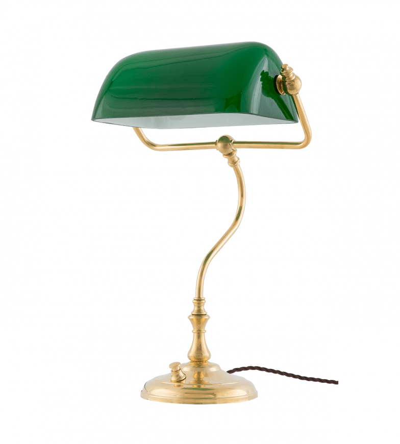 Bankir Messing Fra Karlskrona lampfabrik - Bankmannen er en amerikansk klassiker som ofte sees på biblioteker og advokatkontorer, og som har blitt populær i Sverige.