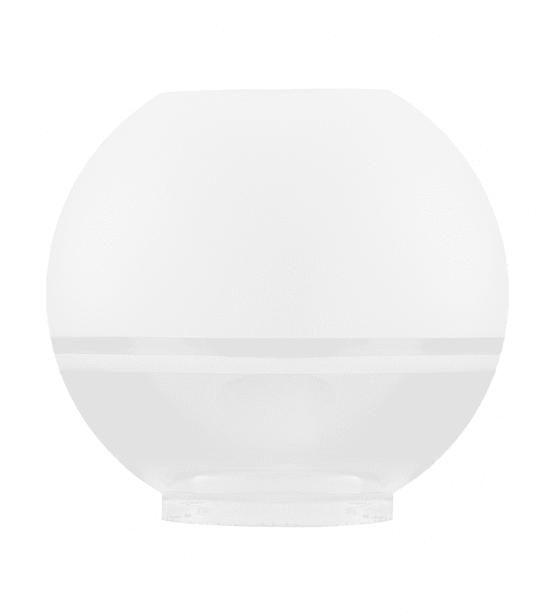 Globe Glass Shade 85 Matt hvit Fra Karlskrona lampfabrik - Klassisk rund parafinlampeskjerm med frostet topp for å hindre gjenskinn og en klar glassbunn for å rette lyset nedover.