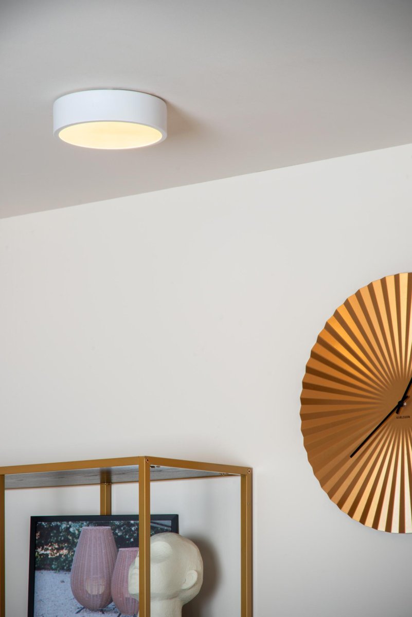 Unar Ø20 Hvit plafond Fra Lucide - Med sin runde metallramme og et matt deksel over den integrerte LED-lyskilden passer denne taklampen inn i alle interiører og rom.