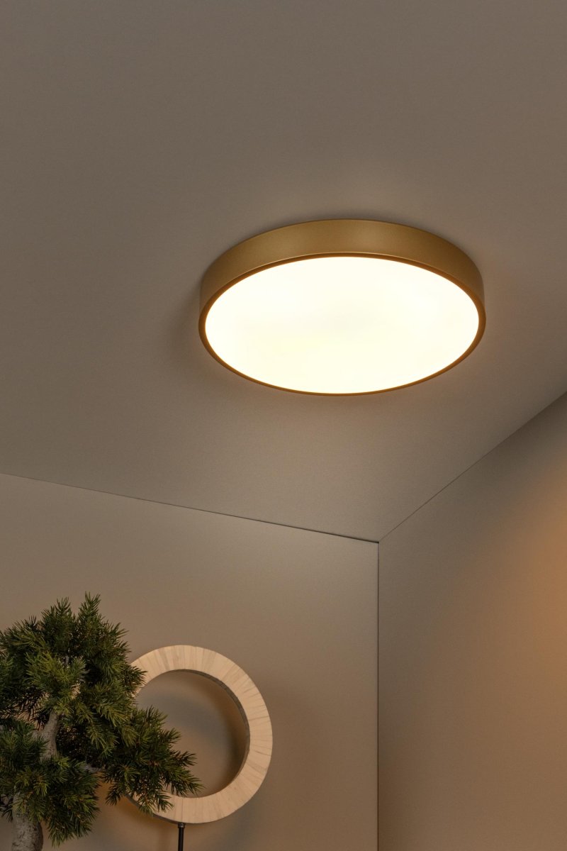 Unar Ø40 Gull plafond Fra Lucide - Med sin runde metallramme og et matt deksel over den integrerte LED-lyskilden passer denne taklampen inn i alle interi&oslash;rer og rom.
