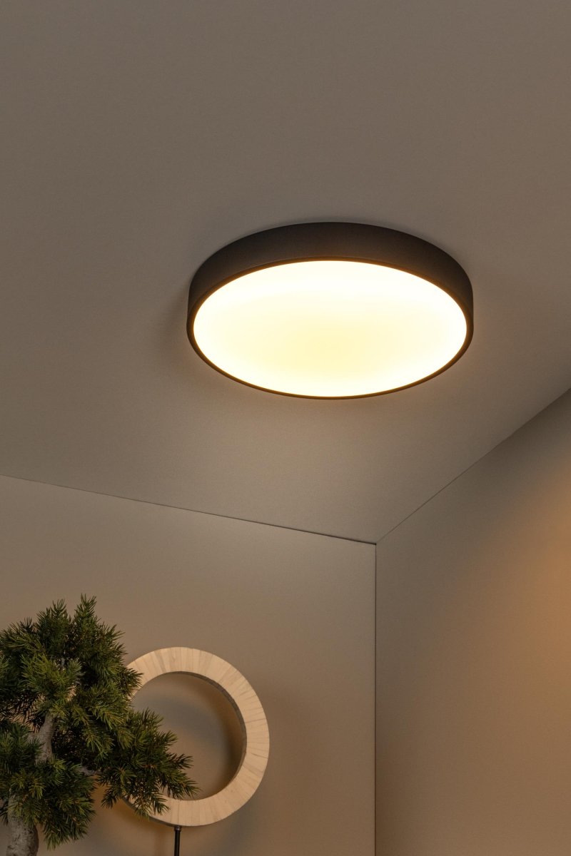 Unar Ø40 Svart plafond Fra Lucide - Med sin runde metallramme og et matt deksel over den integrerte LED-lyskilden passer denne taklampen inn i alle interiører og rom.
