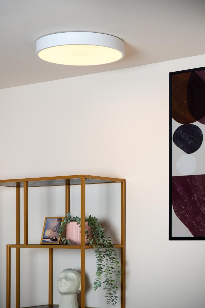 Unar Ø40 Hvit plafond Fra Lucide - Med sin runde metallramme og et matt deksel over den integrerte LED-lyskilden passer denne taklampen inn i alle interiører og rom.