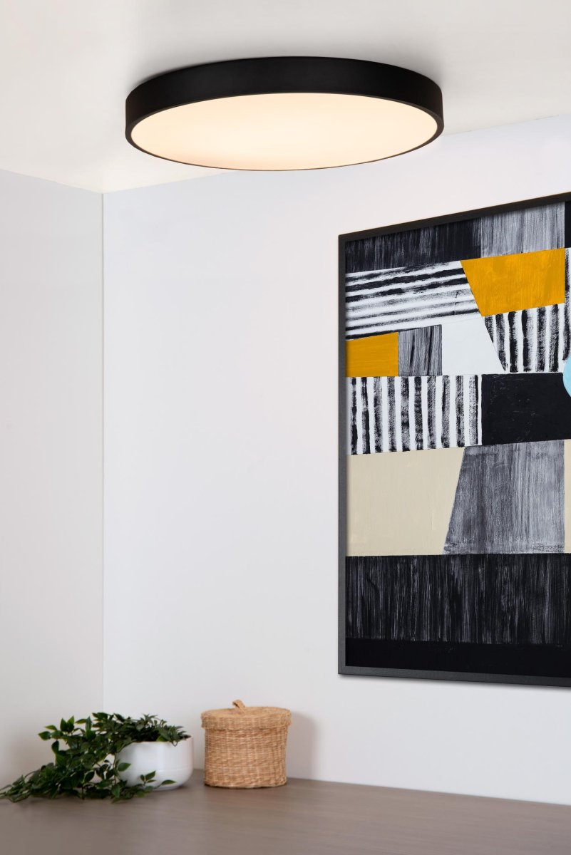 Unar Ø50 Svart plafond Fra Lucide - Med sin runde metallramme og et matt deksel over den integrerte LED-lyskilden passer denne taklampen inn i alle interi&oslash;rer og rom.