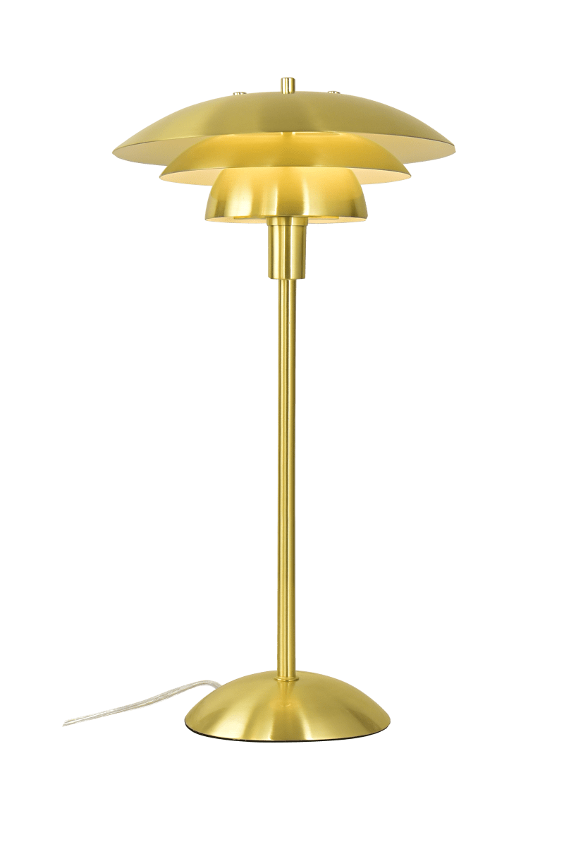 Zoom bilde av Epsilon 47cm Messing bordlampe Fra Aneta Lighting - Epsilon bordlampe i klassisk design med et elegant uttrykk, har en tredelt metallskjerm i matt messingfinish som fordeler lyset p&aring; en fin m&aring;te og motvirker blending.