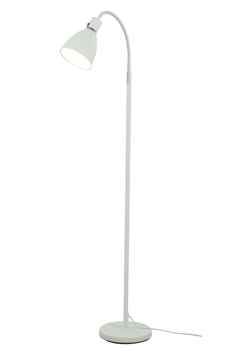 Idre 1 Hvit gulvlampe Fra Aneta Lighting - Idre er en stilig gulvlampe i matt hvitmetall med en elegant dekorativ ring i krom.