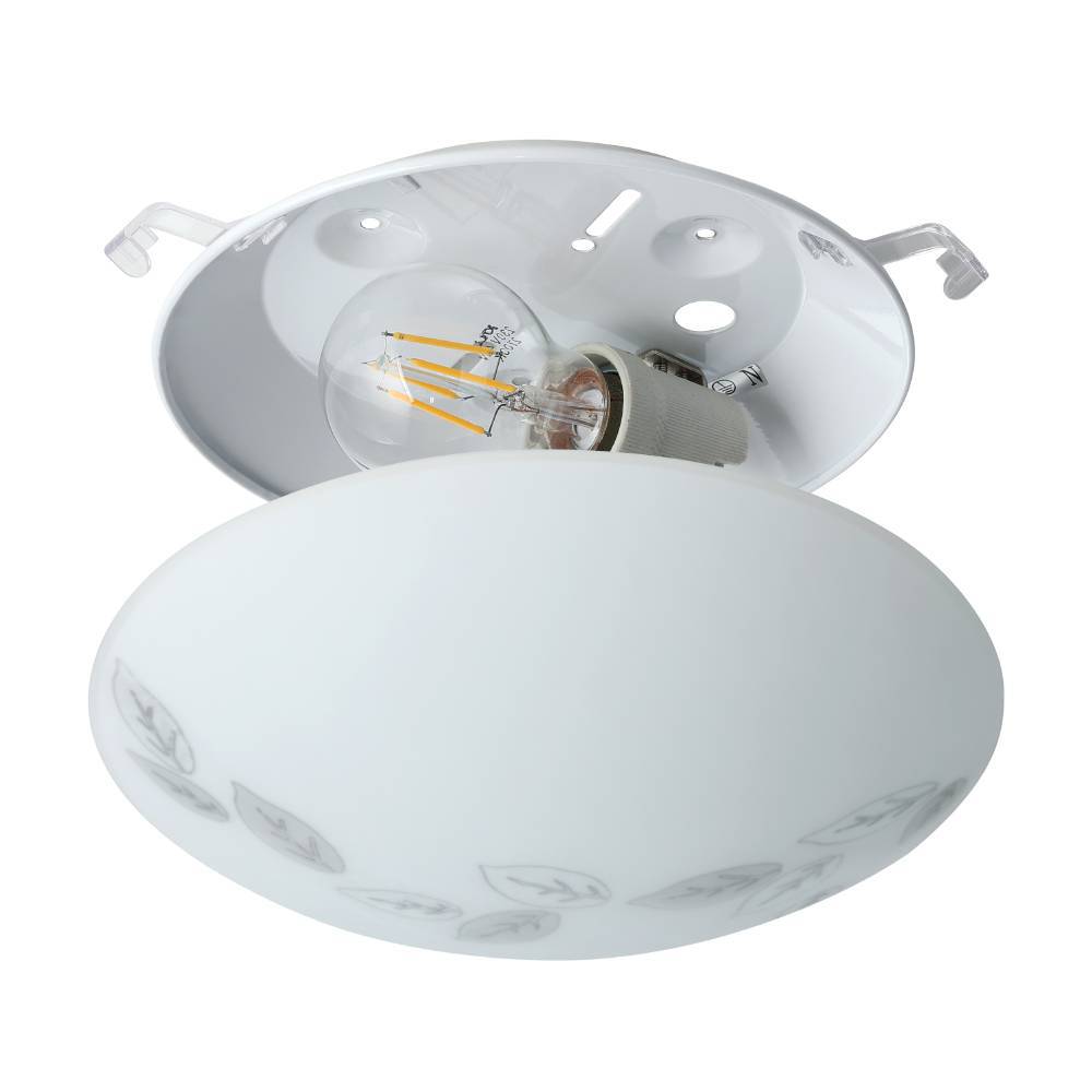 Mars Ø25 Hvit plafond Fra Eglo - Det dekorative designet med diskrete bladdetaljer gjør at lampen smelter inn i de fleste interiører samtidig som den gir et friskt og harmonisk inntrykk.