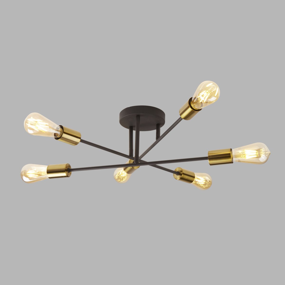Armstrong Ø64 Matt svart plafond Fra Searchlight - Armstrong taklampe med seks lyspunkter kombinerer moderne og industriell design som passer b&aring;de moderne og tradisjonelle hjem.