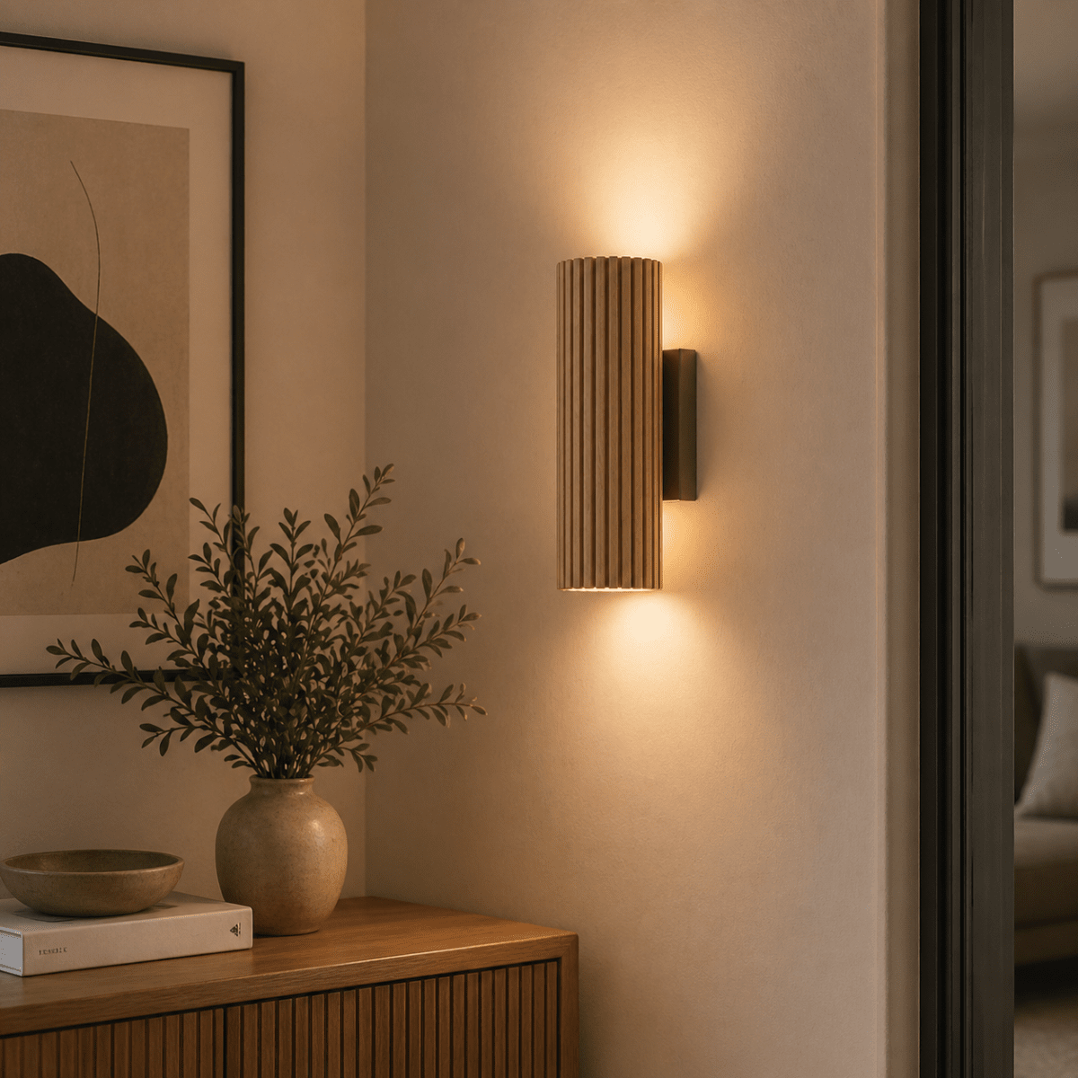 Lakewood 20cm Brun vegglampe Fra Brilliant - På veggfestet er det en praktisk bryter som gjør lampen enkel å slå av og på.
