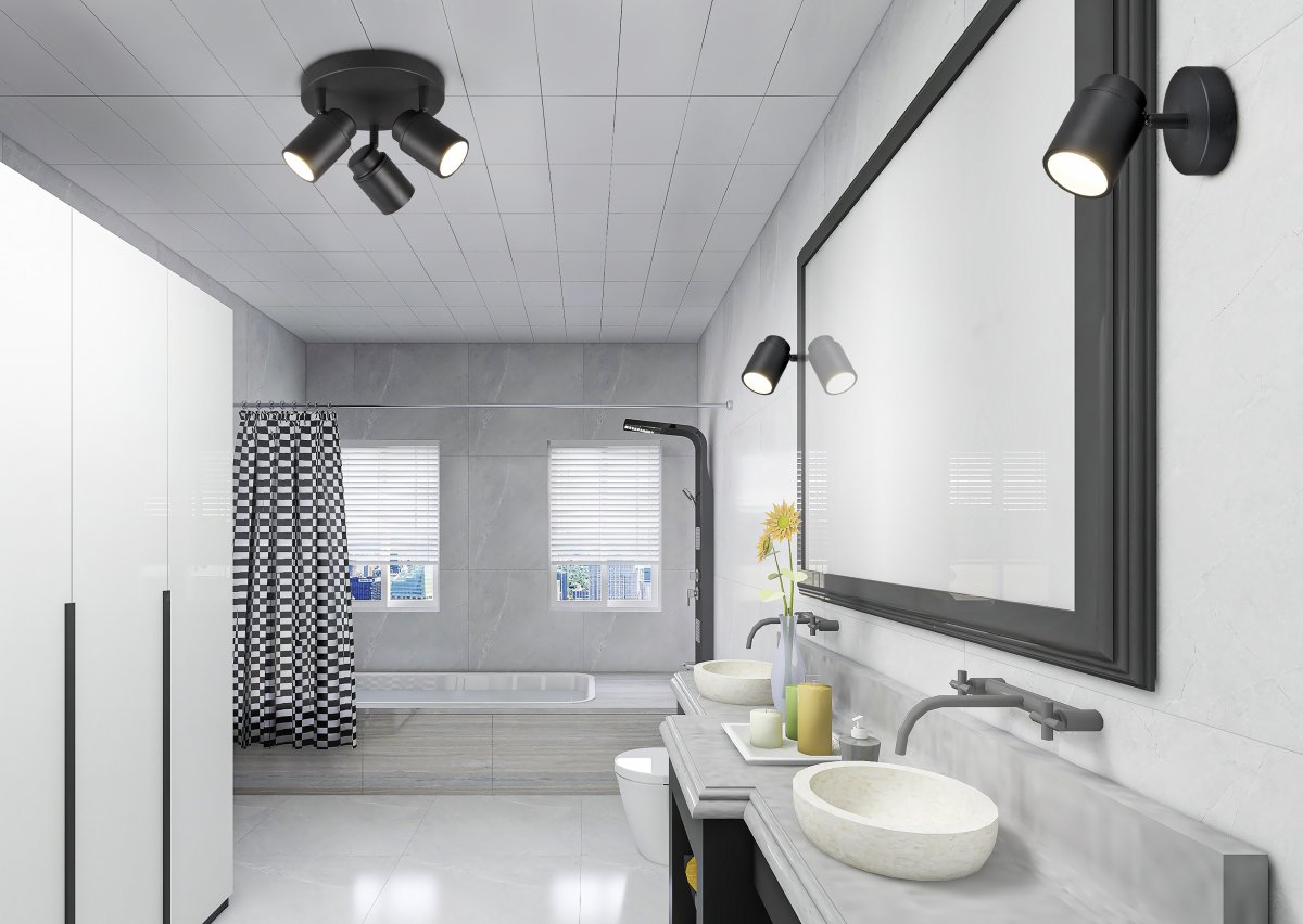 Angelo Ø20 Svart baderomslampe Fra Trio Lighting - Denne klassiske spotlighten med trinnløst justerbare skjermer og IP44-beskyttelse er allsidig og passer både i vaskerommet og på badet.
