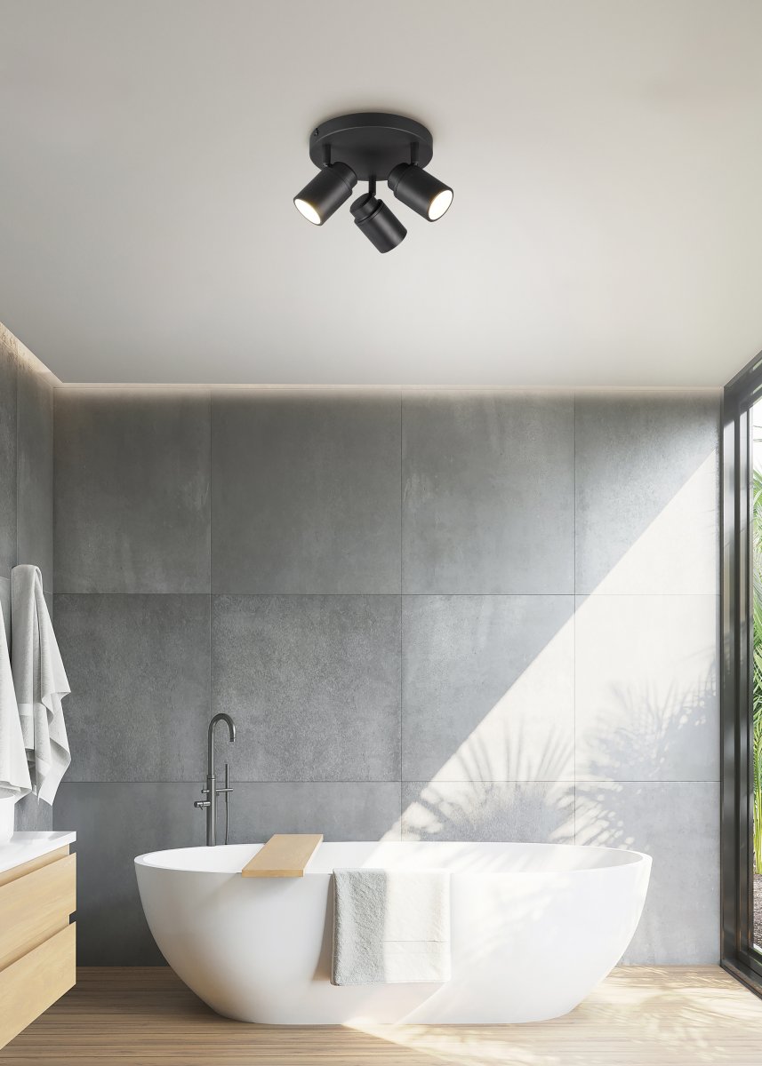 Angelo Ø20 Svart baderomslampe Fra Trio Lighting - Denne klassiske spotlighten med trinnløst justerbare skjermer og IP44-beskyttelse er allsidig og passer både i vaskerommet og på badet.