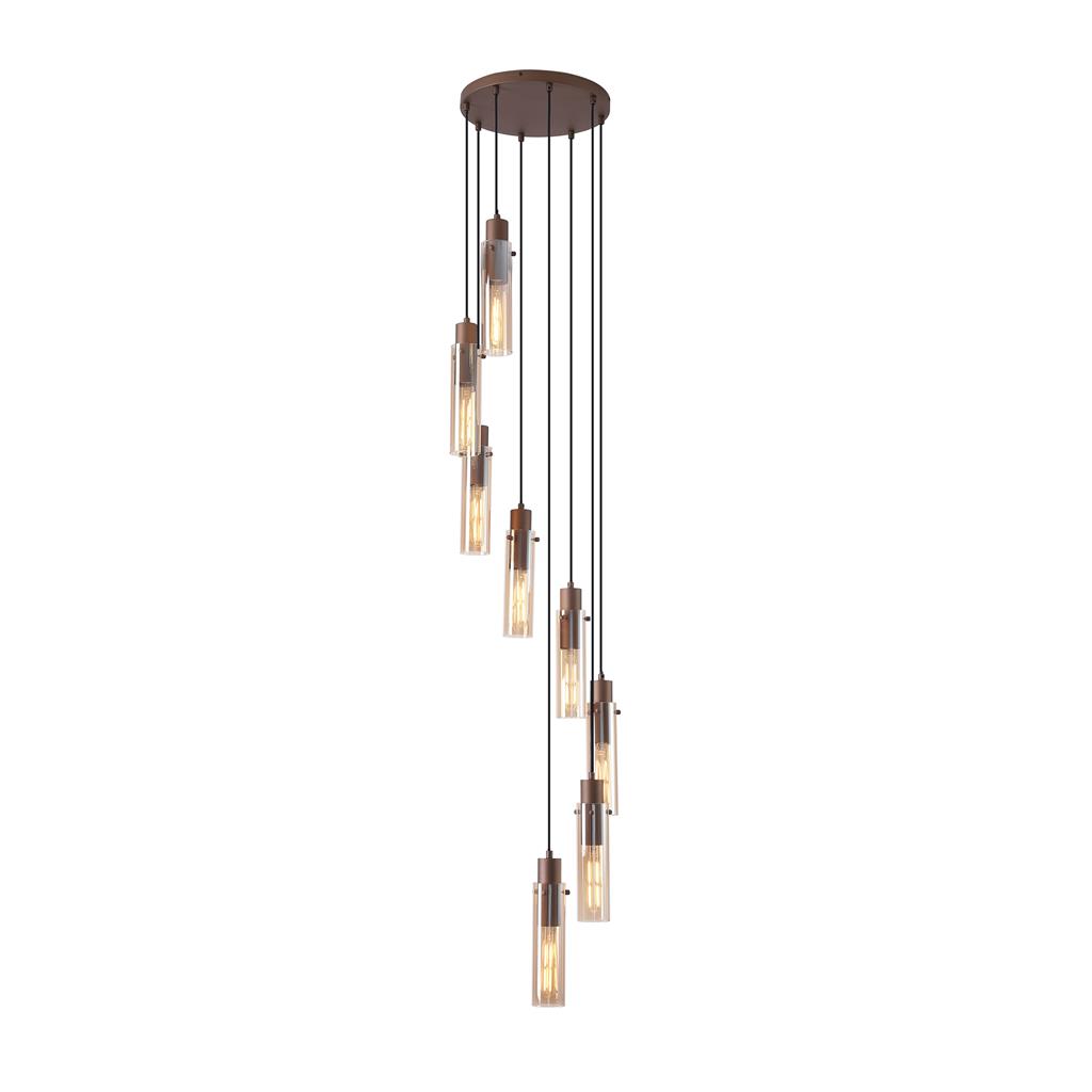Sweden Ø42 Brun Taklampe Fra Searchlight - De avlange ravfargede glassskjermene skaper et mykt lys og en elegant f&oslash;lelse, mens den mokkafargede metallrammen gir et sofistikert og moderne uttrykk.