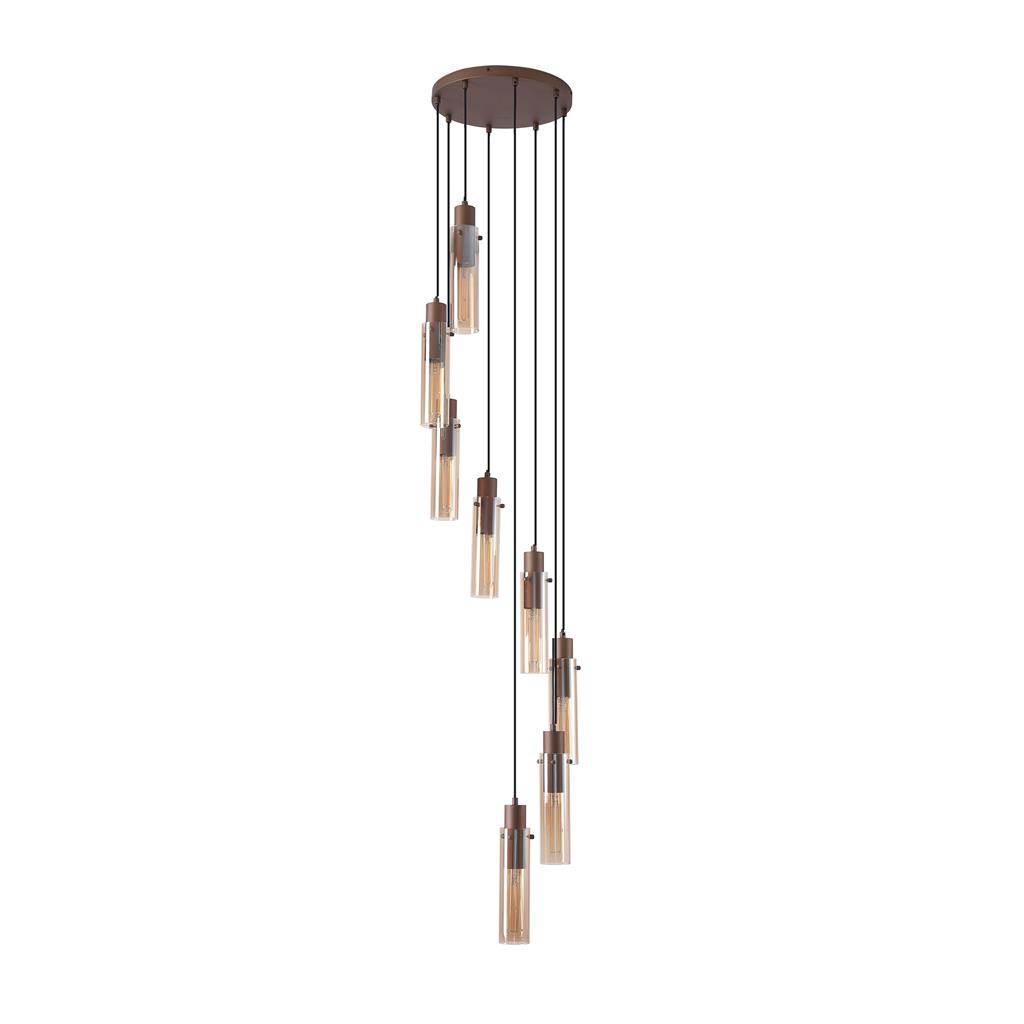 Sweden Ø42 Brun Taklampe Fra Searchlight - De avlange ravfargede glassskjermene skaper et mykt lys og en elegant f&oslash;lelse, mens den mokkafargede metallrammen gir et sofistikert og moderne uttrykk.