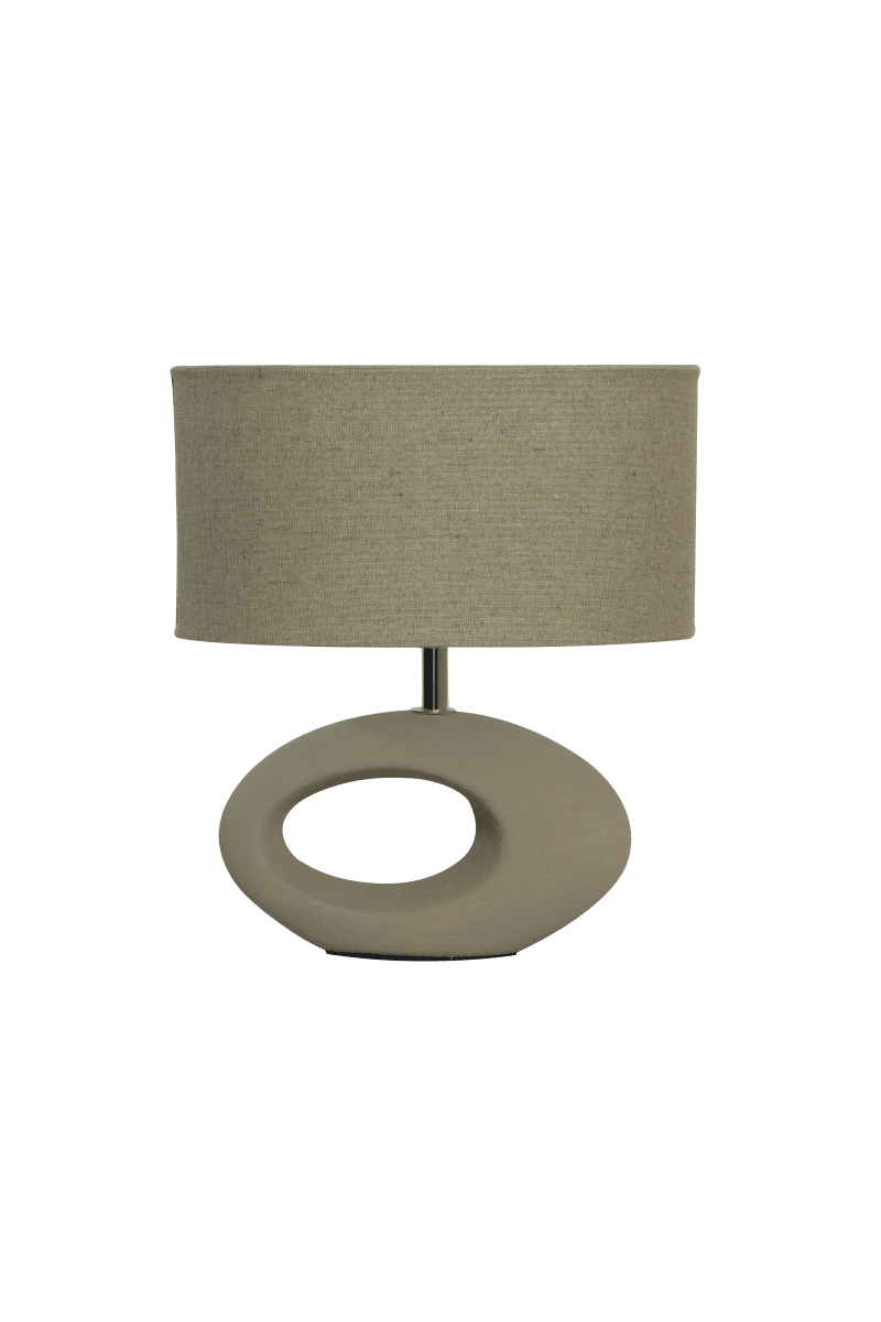 Olina 24cm Brun bordlampe Fra Aneta Lighting - Bordlampen Olina har en brun keramisk base med moderne design og en oval beige tekstilskjerm.