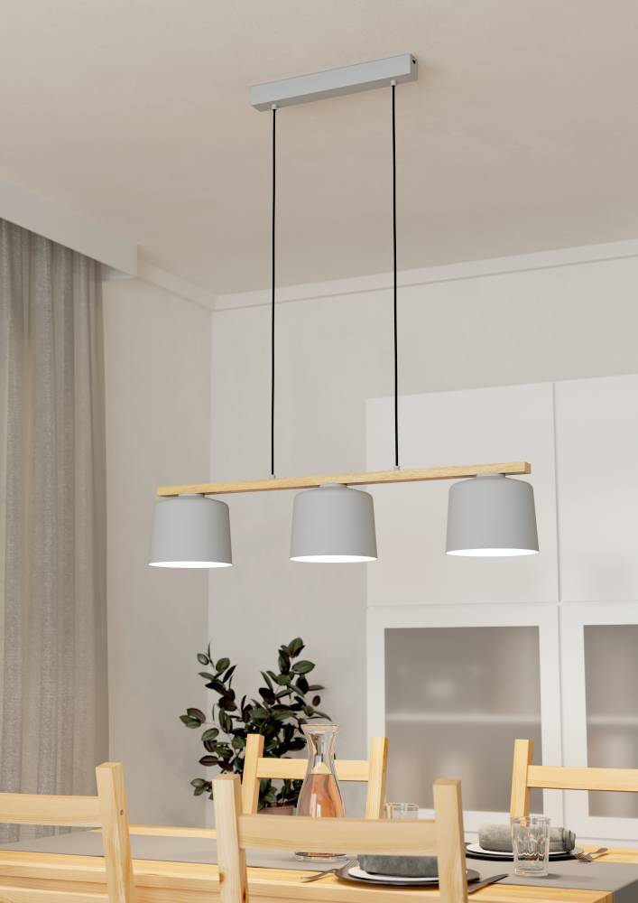 Mariel 90cm Grå Taklampe Fra Eglo - Den minimalistiske designen i tre og metall gjør den enkel å integrere i både skandinavisk og moderne innredning, samtidig som den tilfører et preg av natur.