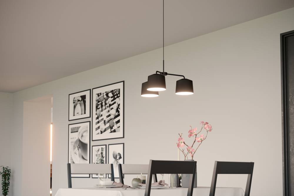 Caguanes Ø66 Svart Taklampe Fra Eglo - Den gir et mykt og behagelig lys som sprer en varm atmosfære i rommet, noe som gjør den ideell å plassere over spisebordet eller i stuen.
