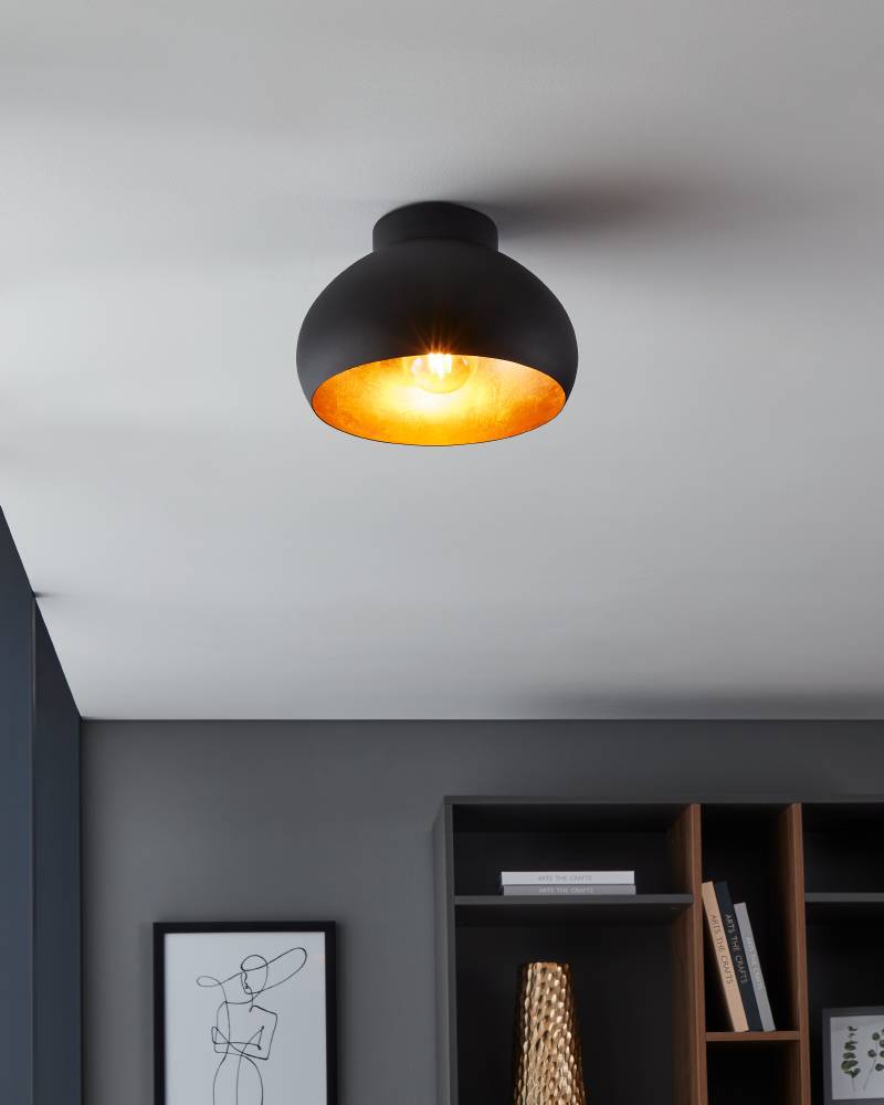 Mogano Ø28 Svart plafond Fra Eglo - Lampens minimalistiske design gjør den lett å matche med ulike interiørstiler og er et utmerket valg for de som ønsker en diskret, men elegant belysningsløsning.