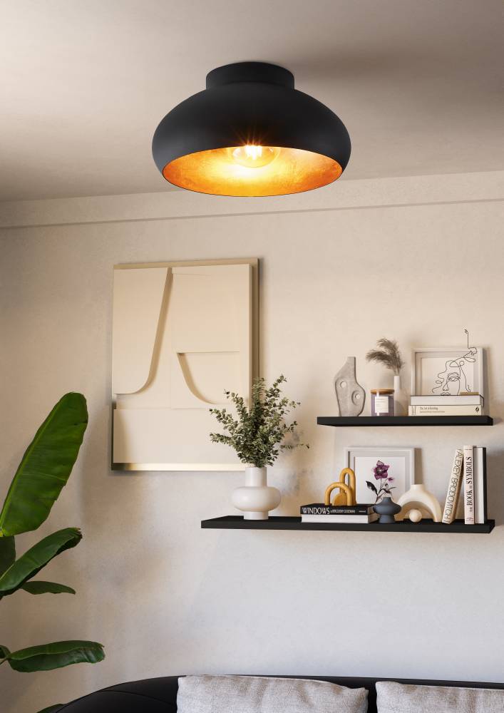 Mogano Ø28 Svart plafond Fra Eglo - Lampens minimalistiske design gjør den lett å matche med ulike interiørstiler og er et utmerket valg for de som ønsker en diskret, men elegant belysningsløsning.