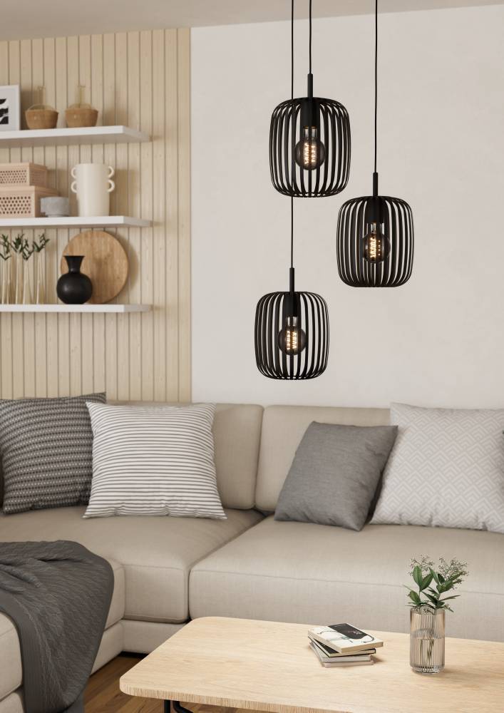 Romazzina Ø46 Svart Taklampe Fra Eglo - Denne stilige pendellampen med tre justerbare lyskilder i moderne design er et perfekt valg for de som ønsker å gi rommet en unik karakter.
