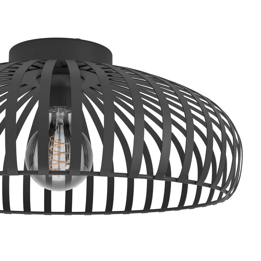 Mogano Ø43 Svart plafond Fra Eglo - Denne stilige taklampen i svart metall med et løst riflet mønster gir rommet ditt et moderne og luftig preg.