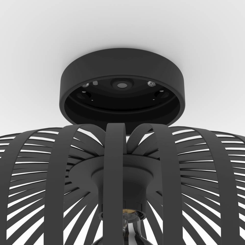 Mogano Ø43 Svart plafond Fra Eglo - Denne stilige taklampen i svart metall med et løst riflet mønster gir rommet ditt et moderne og luftig preg.